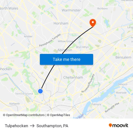 Tulpehocken to Southampton, PA map