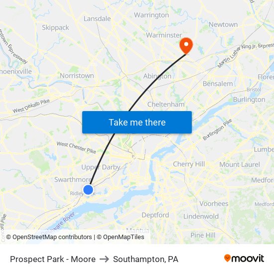 Prospect Park - Moore to Southampton, PA map