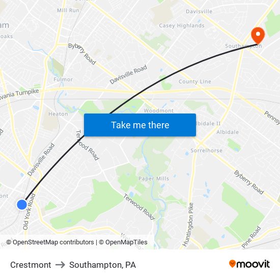 Crestmont to Southampton, PA map