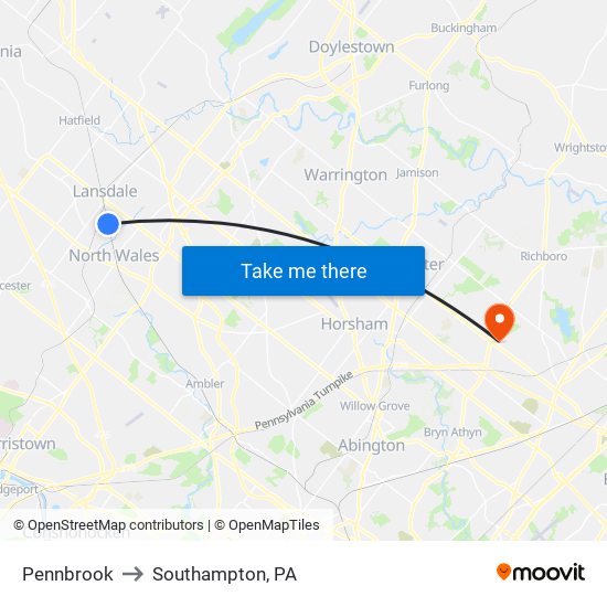 Pennbrook to Southampton, PA map