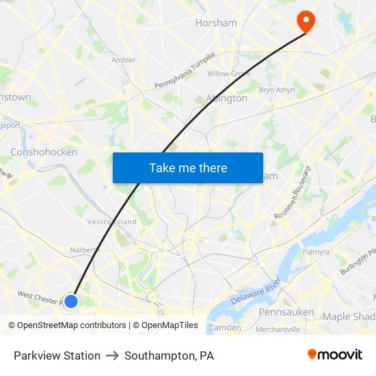 Parkview Station to Southampton, PA map