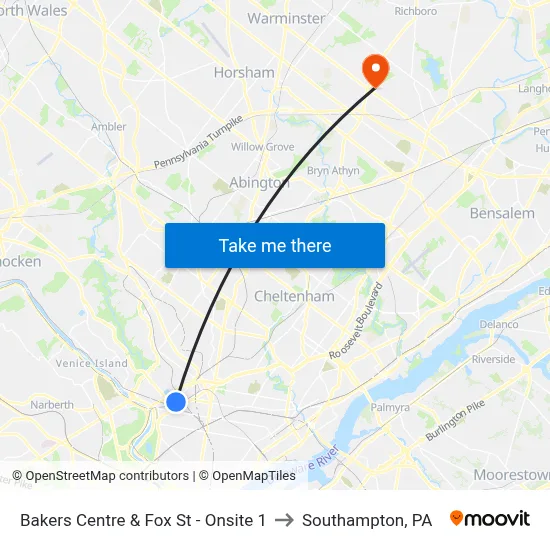 Bakers Centre & Fox St - Onsite 1 to Southampton, PA map