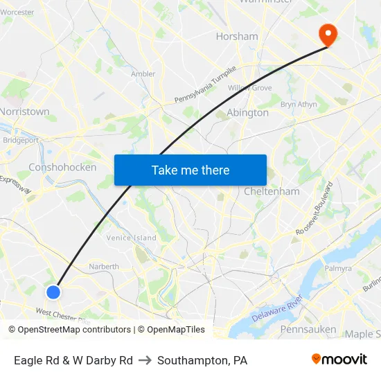 Eagle Rd & W Darby Rd to Southampton, PA map