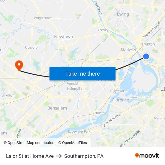 Lalor St at Home Ave to Southampton, PA map