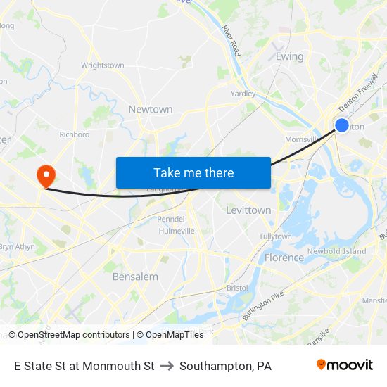 E State St at Monmouth St to Southampton, PA map