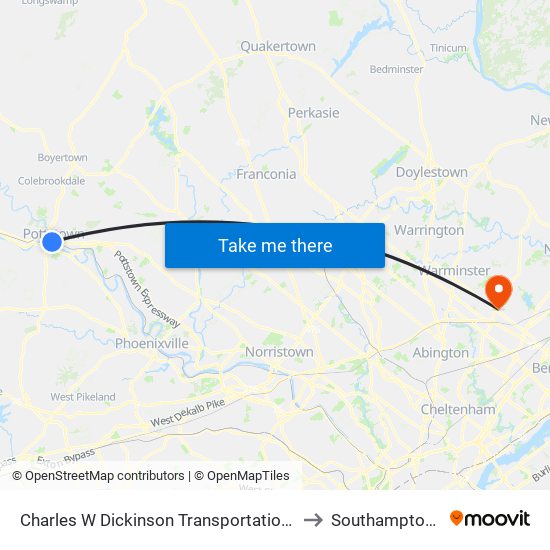 Charles W Dickinson Transportation Center to Southampton, PA map