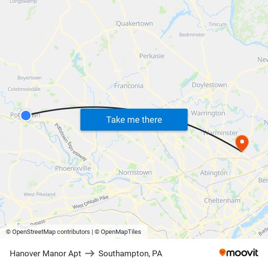 Hanover Manor Apt to Southampton, PA map