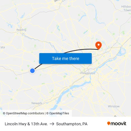 Lincoln Hwy & 13th Ave. to Southampton, PA map