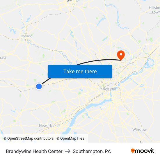 Brandywine Health Center to Southampton, PA map