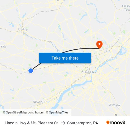 Lincoln Hwy & Mt. Pleasant St. to Southampton, PA map