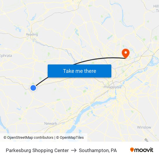 Parkesburg Shopping Center to Southampton, PA map