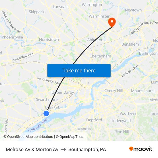 Melrose Av & Morton Av to Southampton, PA map