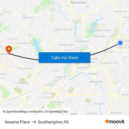 Sesame Place to Southampton, PA map