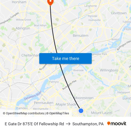 E Gate Dr 875'E Of Fellowship Rd to Southampton, PA map