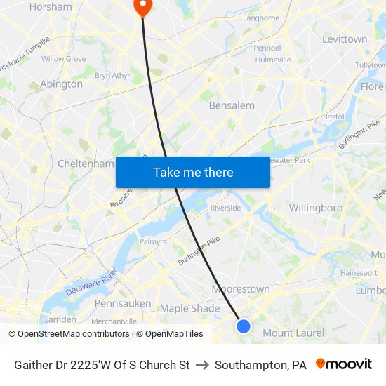 Gaither Dr 2225'W Of S Church St to Southampton, PA map