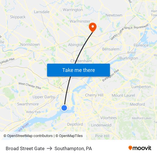 Broad Street Gate to Southampton, PA map