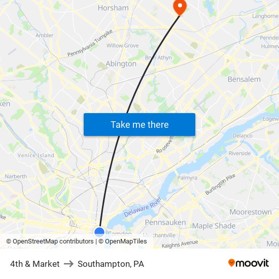 4th & Market to Southampton, PA map