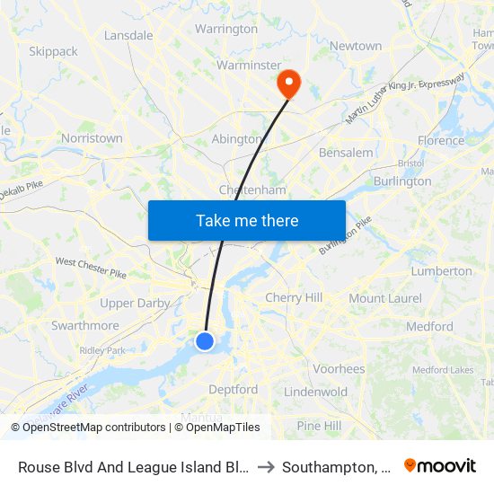Rouse Blvd And League Island Blvd to Southampton, PA map