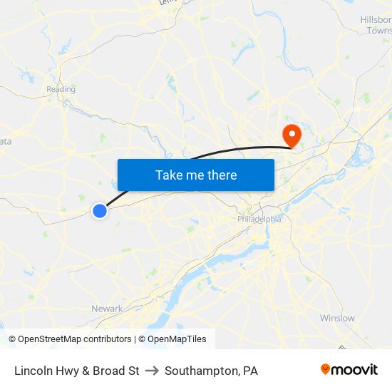 Lincoln Hwy & Broad St to Southampton, PA map