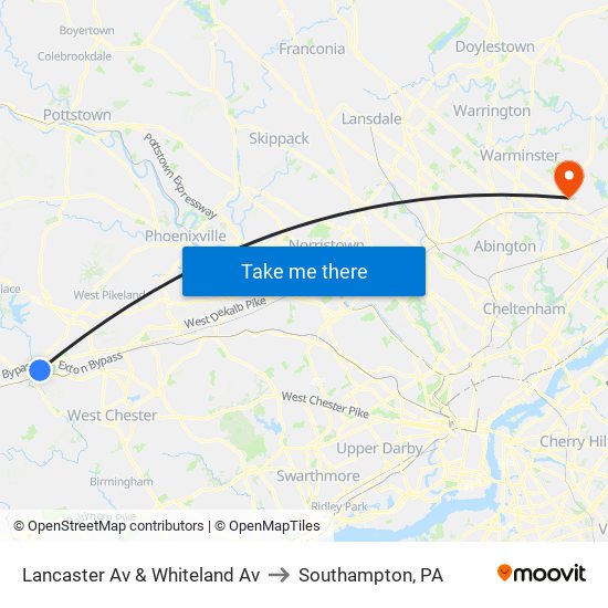 Lancaster Av & Whiteland Av to Southampton, PA map