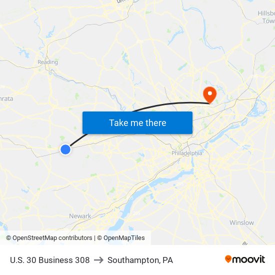 U.S. 30 Business 308 to Southampton, PA map