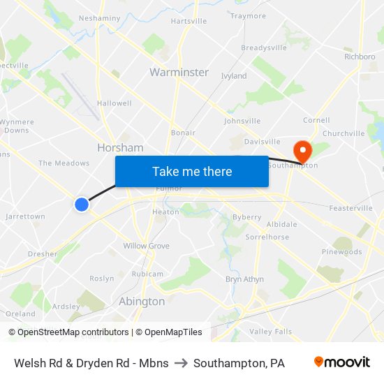 Welsh Rd & Dryden Rd - Mbns to Southampton, PA map