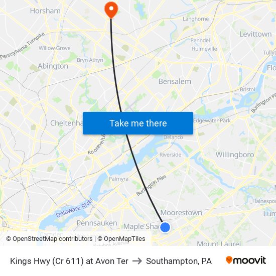 Kings Hwy (Cr 611) at Avon Ter to Southampton, PA map