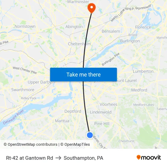 Rt-42 at Gantown Rd to Southampton, PA map