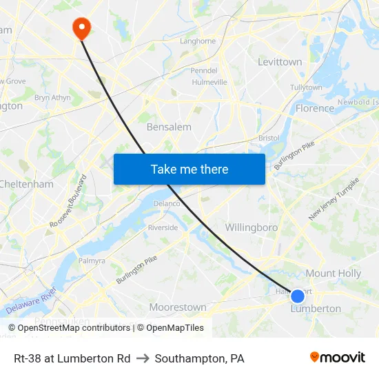 Rt-38 at Lumberton Rd to Southampton, PA map