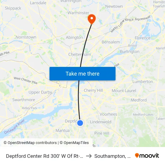 Deptford Center Rd 300' W Of Rt-41 to Southampton, PA map