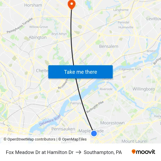 Fox Meadow Dr at Hamilton Dr to Southampton, PA map