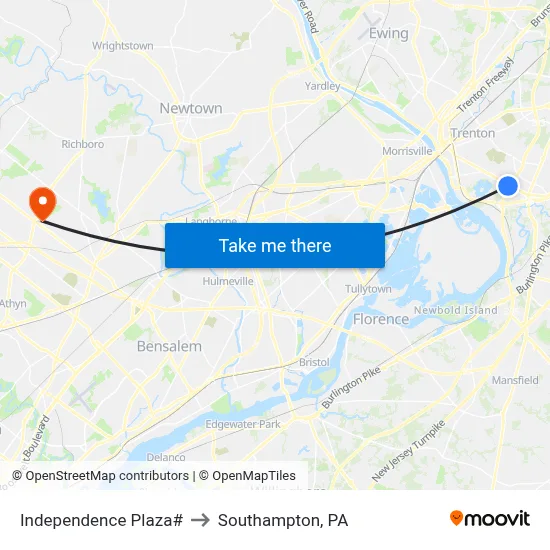 Independence Plaza# to Southampton, PA map