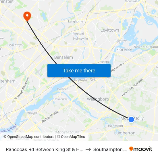 Rancocas Rd Between King St & High St to Southampton, PA map