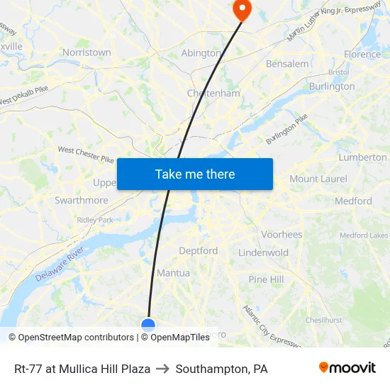 Rt-77 at Mullica Hill Plaza to Southampton, PA map