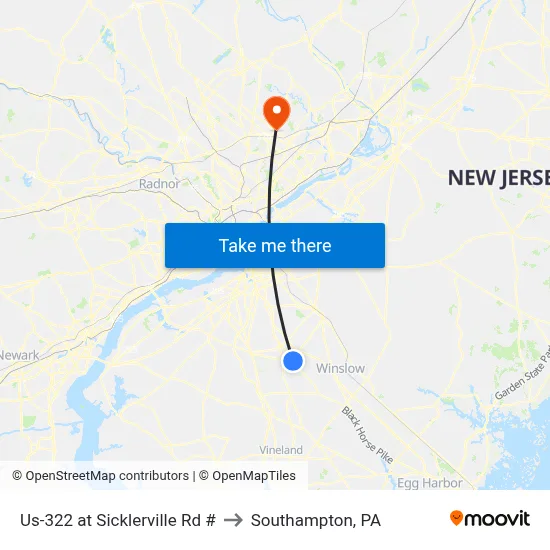Us-322 at Sicklerville Rd # to Southampton, PA map