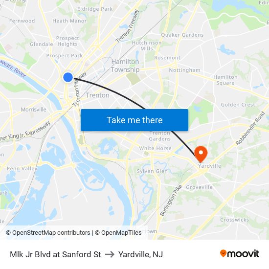 Mlk Jr Blvd at Sanford St to Yardville, NJ map