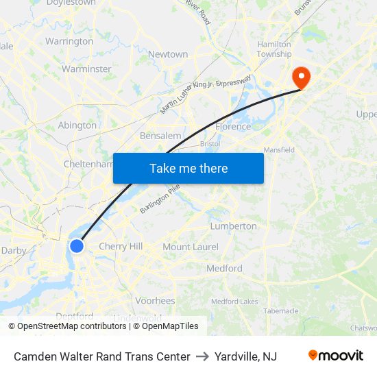 Camden Walter Rand Trans Center to Yardville, NJ map
