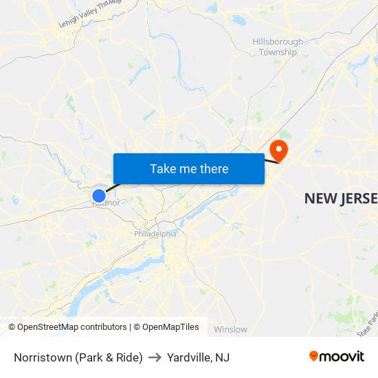Norristown (Park & Ride) to Yardville, NJ map