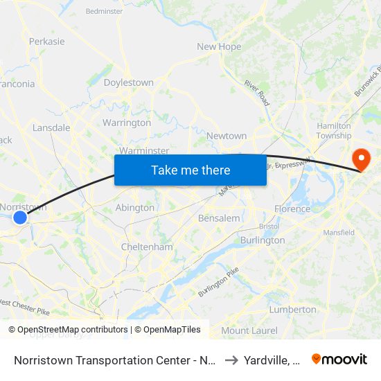 Norristown Transportation Center - Nhsl to Yardville, NJ map