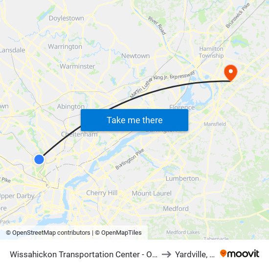 Wissahickon Transportation Center - Onsite to Yardville, NJ map