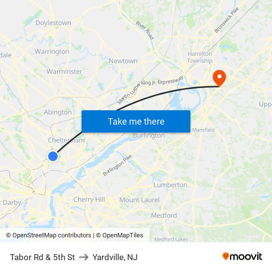 Tabor Rd & 5th St to Yardville, NJ map