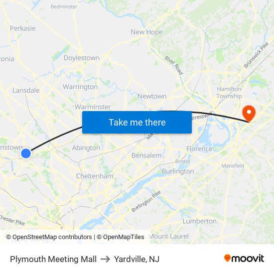 Plymouth Meeting Mall to Yardville, NJ map
