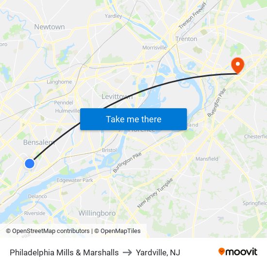 Philadelphia Mills & Marshalls to Yardville, NJ map