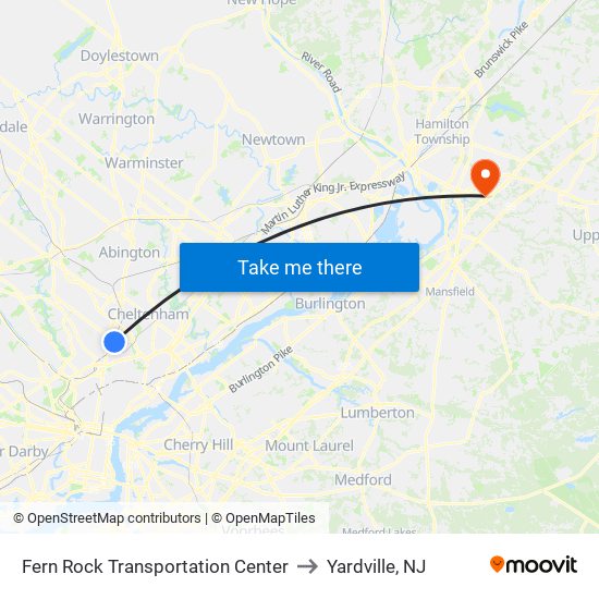 Fern Rock Transportation Center to Yardville, NJ map