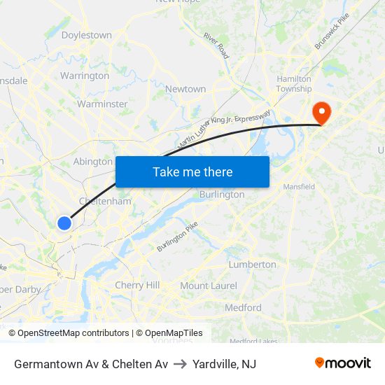 Germantown Av & Chelten Av to Yardville, NJ map