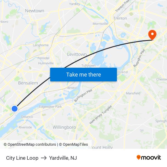 City Line Loop to Yardville, NJ map