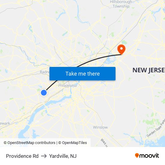 Providence Rd to Yardville, NJ map