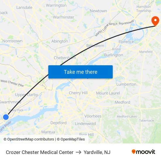 Crozer Chester Medical Center to Yardville, NJ map