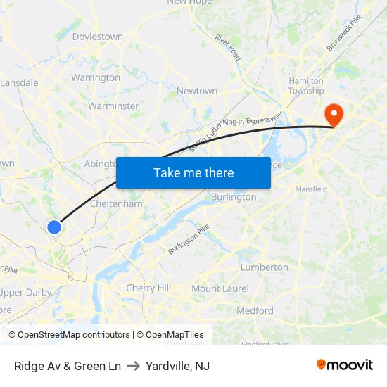 Ridge Av & Green Ln to Yardville, NJ map