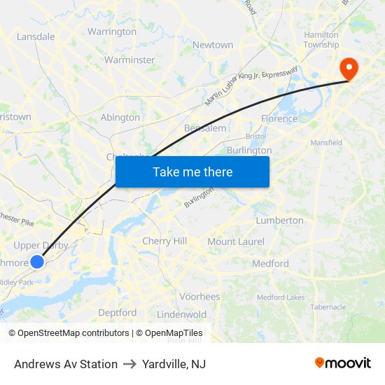 Andrews Av Station to Yardville, NJ map